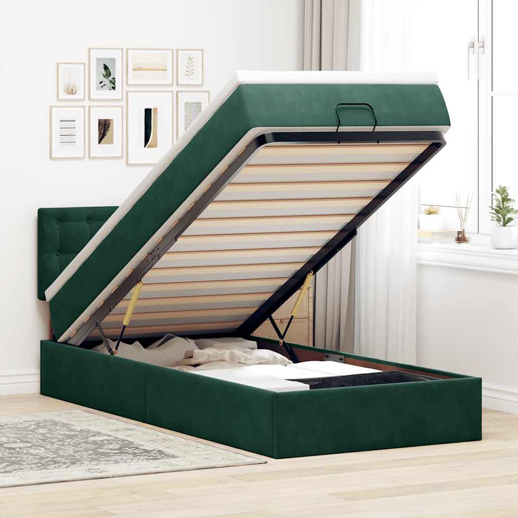 vidaXL Οθωμανικό κρεβάτι με στρώμα & LEDs Dark Green 80x200cm Velvet