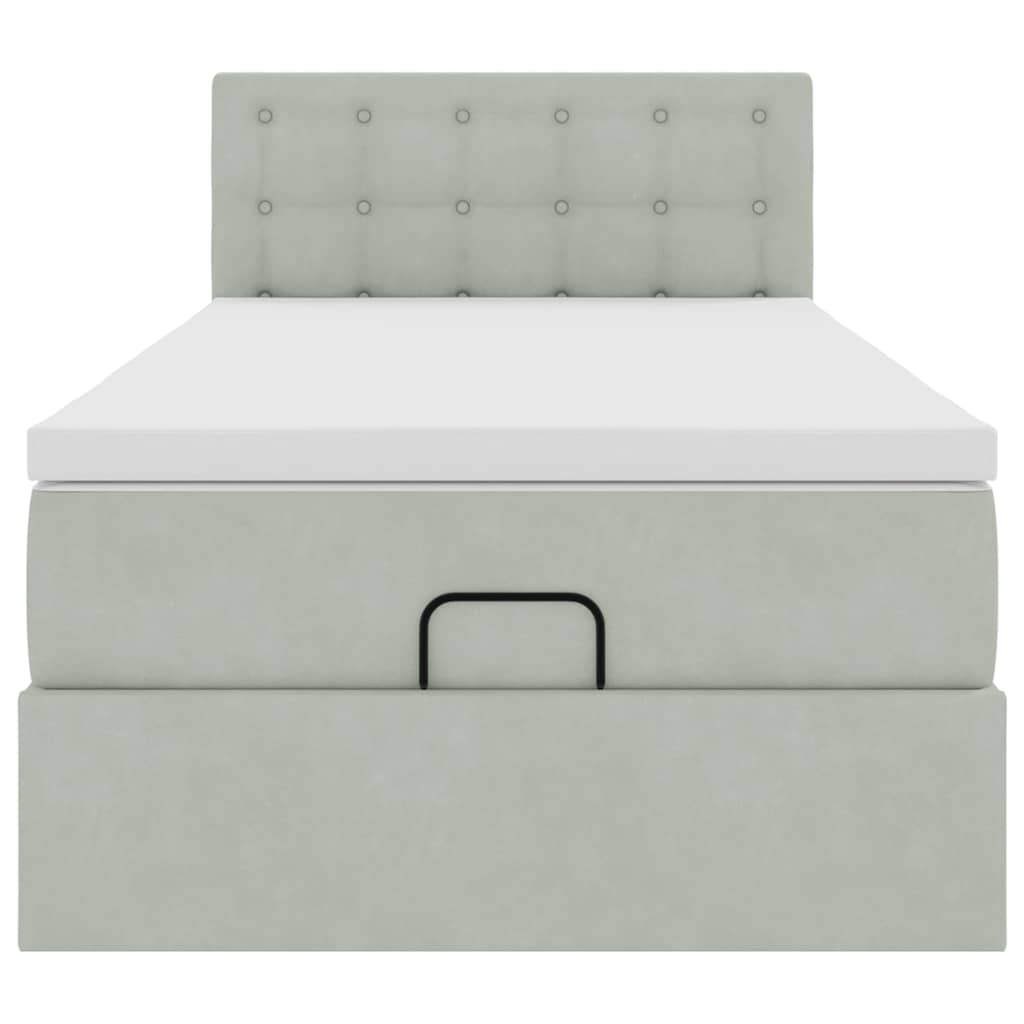 vidaXL Οθωμανικό κρεβάτι με στρώμα&LEDs Ανοιχτό γκρι 90x200cm Βελούδο