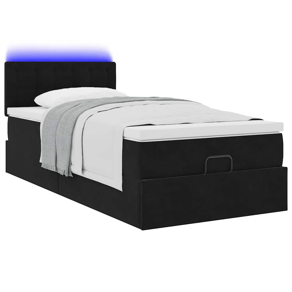 vidaXL Οθωμανικό κρεβάτι με στρώμα & LEDs Μαύρο 90x200cm Velvet