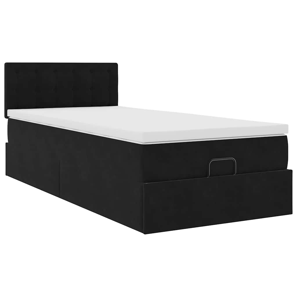 vidaXL Οθωμανικό κρεβάτι με στρώμα & LEDs Μαύρο 90x200cm Velvet