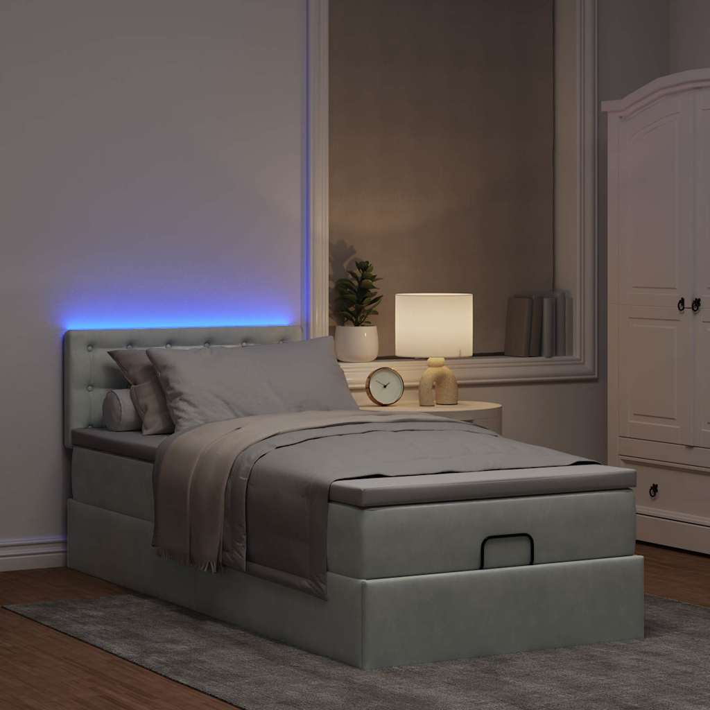 vidaXL Οθωμανικό κρεβάτι με στρώμα&LEDs Ανοιχτό γκρι 100x200cm Βελούδο