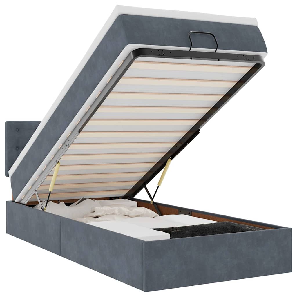 vidaXL Οθωμανικό κρεβάτι με στρώμα&LEDs Σκούρο γκρι 100x200cm Βελούδο