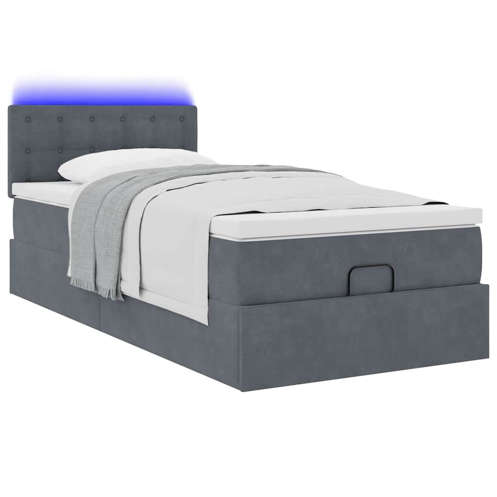 vidaXL Οθωμανικό κρεβάτι με στρώμα&LEDs Σκούρο γκρι 100x200cm Βελούδο