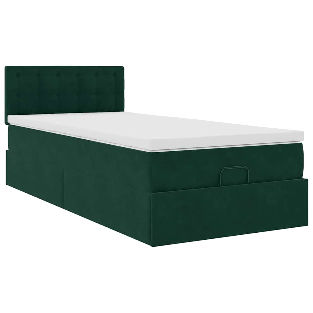 vidaXL Οθωμανικό κρεβάτι με στρώμα & LEDs Dark Green 100x200cm Velvet