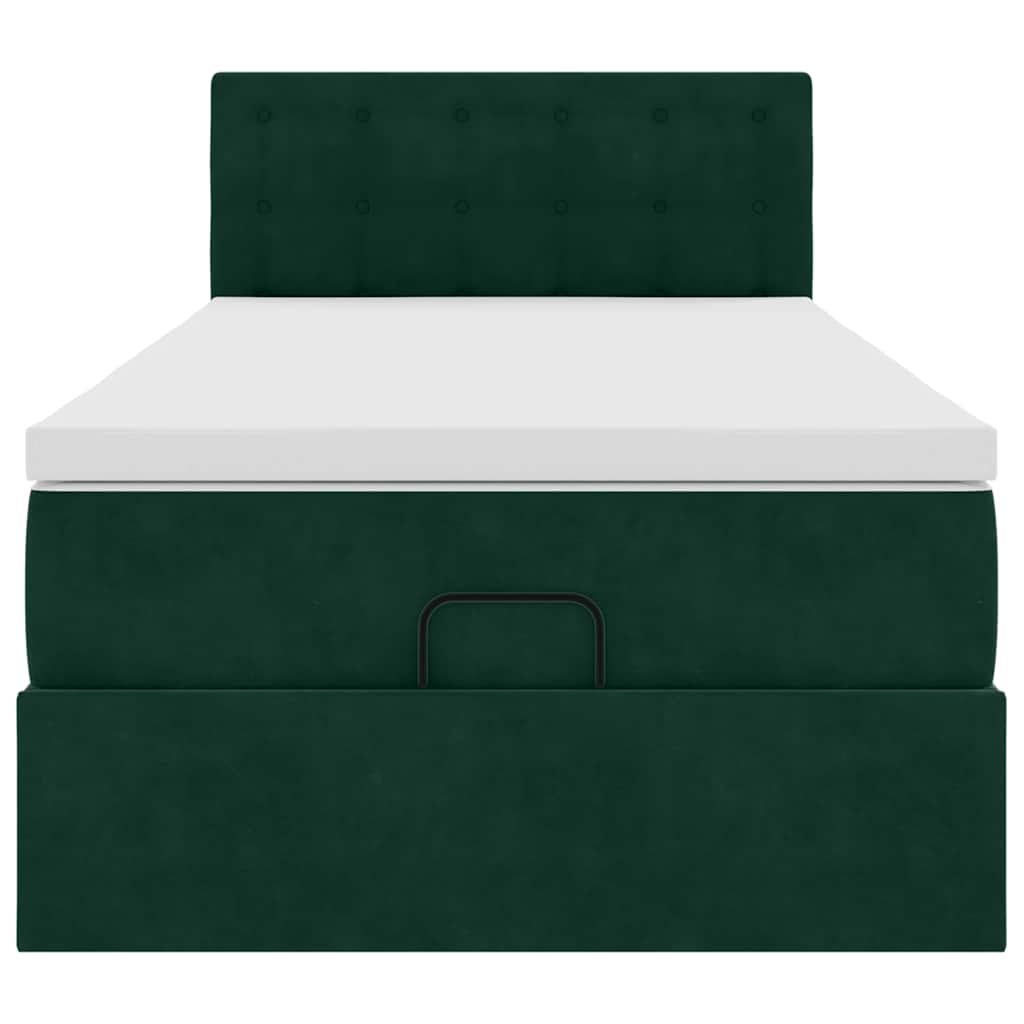 vidaXL Οθωμανικό κρεβάτι με στρώμα & LEDs Dark Green 100x200cm Velvet