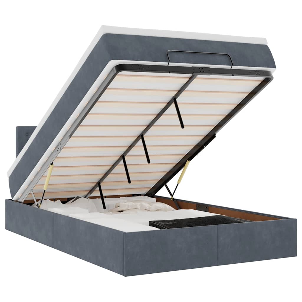 vidaXL Οθωμανικό κρεβάτι με στρώμα & LEDs Σκούρο γκρι 120x190cm Velvet