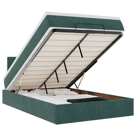 vidaXL Οθωμανικό κρεβάτι με στρώμα & LEDs Dark Green 120x190cm Velvet