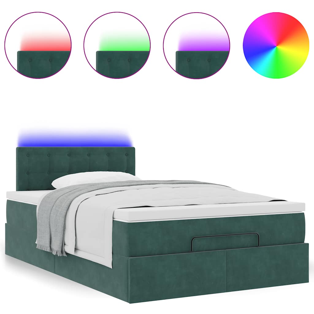 vidaXL Οθωμανικό κρεβάτι με στρώμα & LEDs Dark Green 120x190cm Velvet