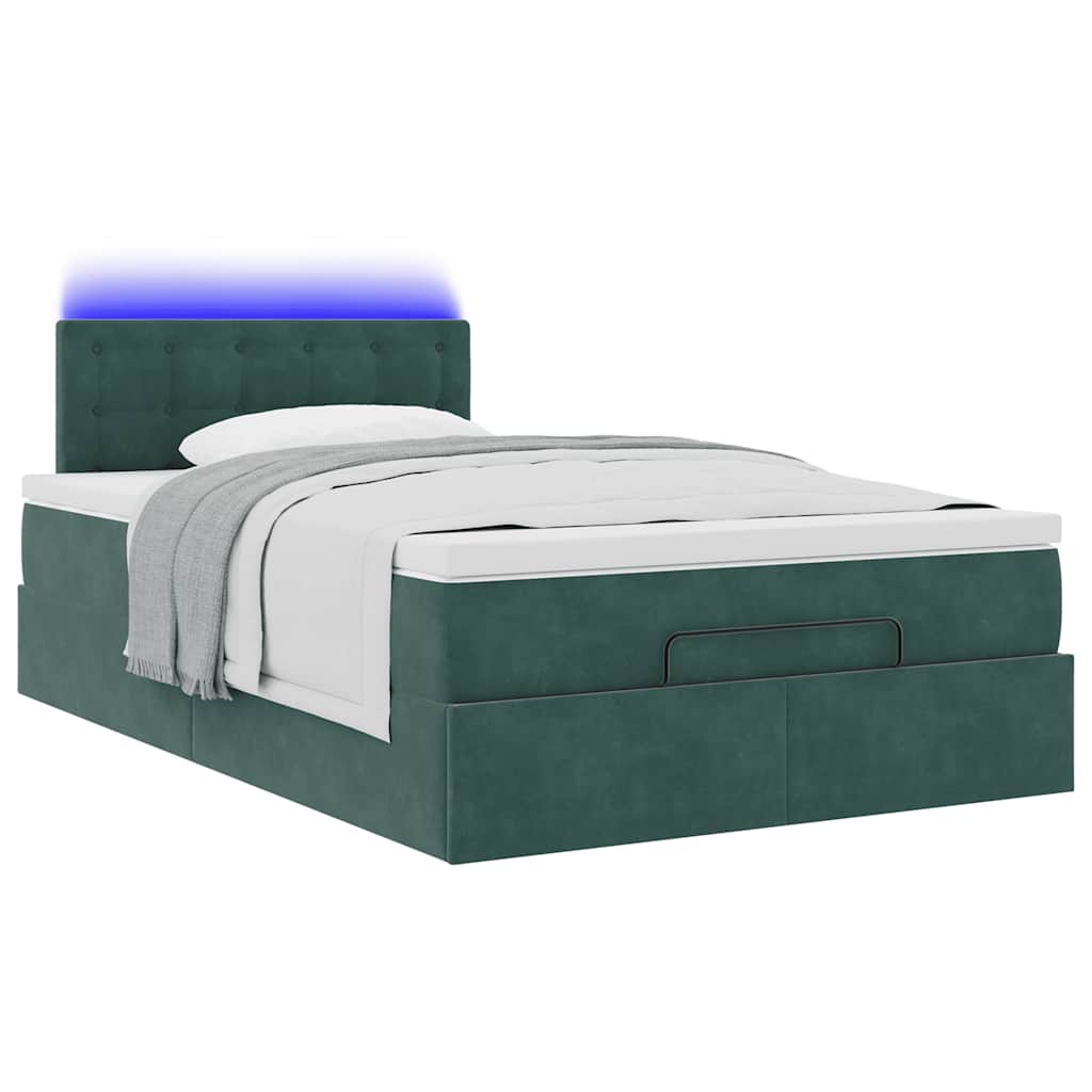 vidaXL Οθωμανικό κρεβάτι με στρώμα & LEDs Dark Green 120x190cm Velvet
