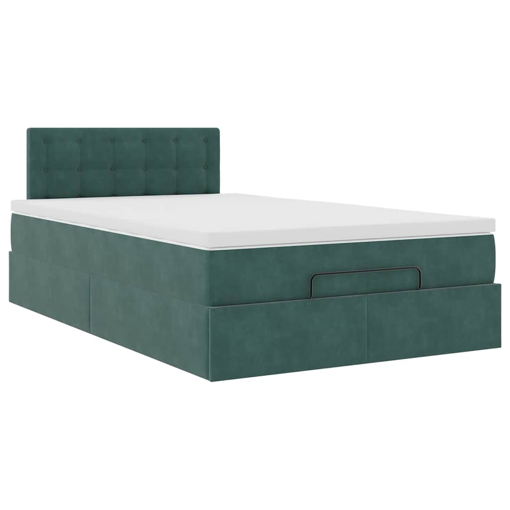 vidaXL Οθωμανικό κρεβάτι με στρώμα & LEDs Dark Green 120x190cm Velvet