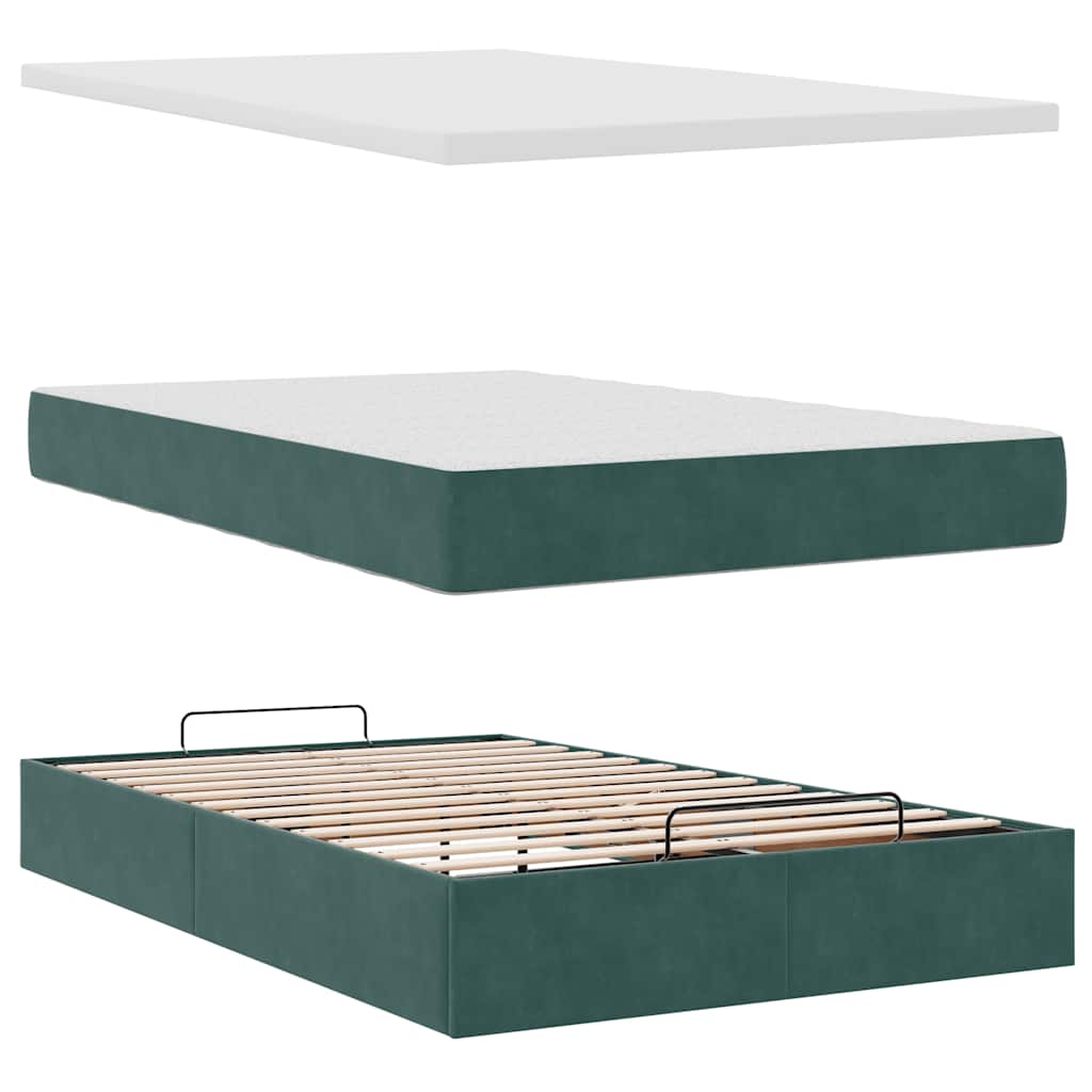 vidaXL Οθωμανικό κρεβάτι με στρώμα & LEDs Dark Green 120x190cm Velvet