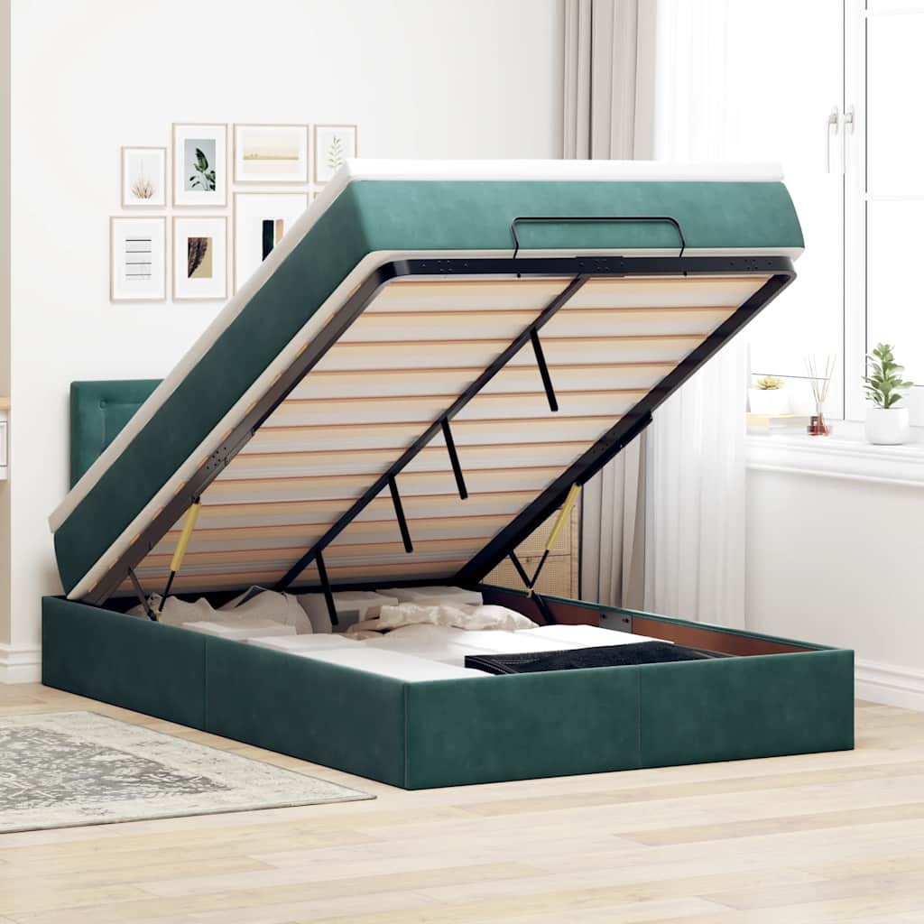 vidaXL Οθωμανικό κρεβάτι με στρώμα & LEDs Dark Green 120x190cm Velvet