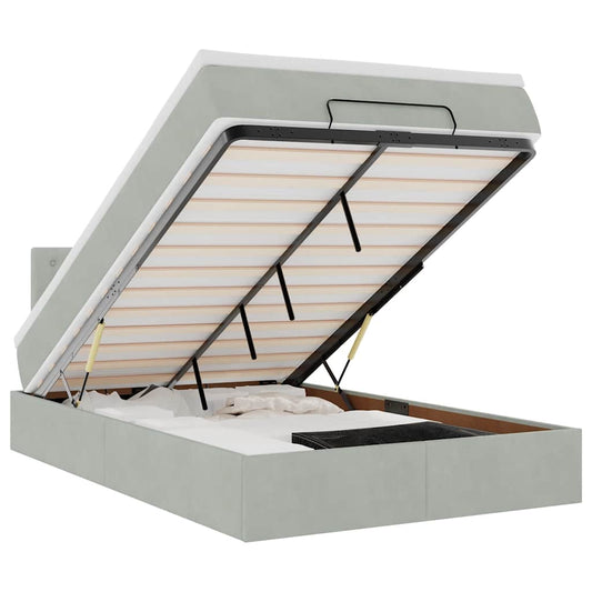 vidaXL Οθωμανικό κρεβάτι με στρώμα&LEDs Ανοιχτό γκρι 120x200cm Βελούδο