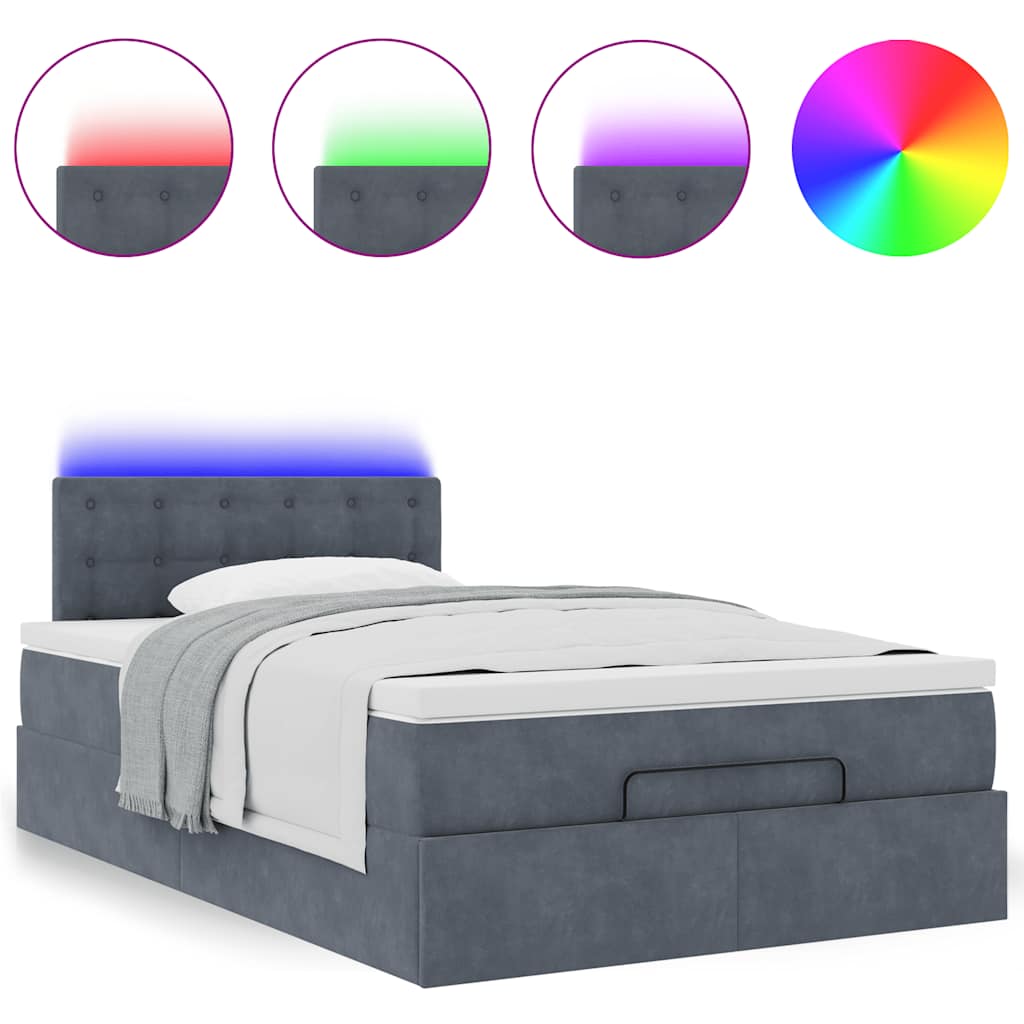 vidaXL Οθωμανικό κρεβάτι με στρώμα & LEDs Σκούρο γκρι 120x200cm Velvet