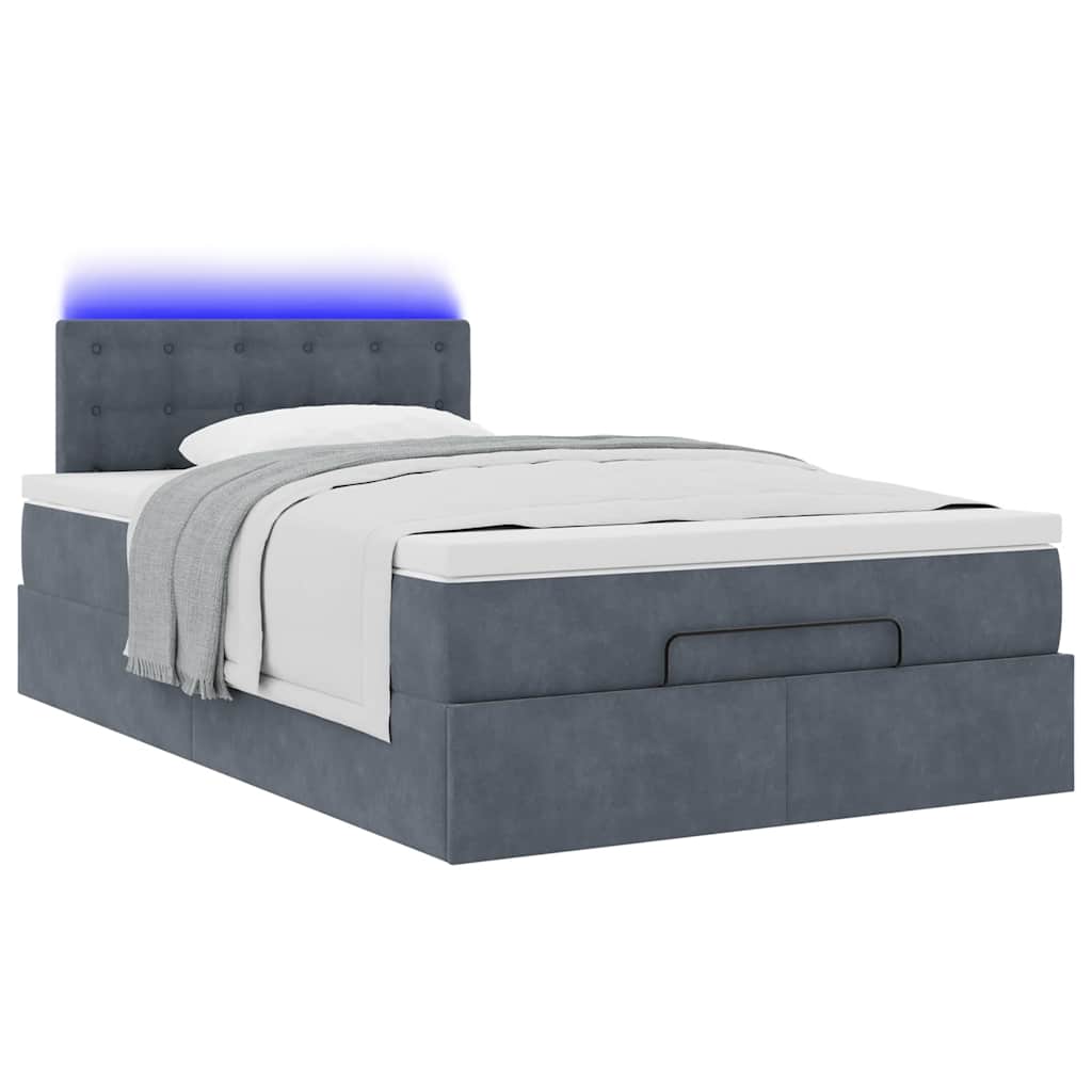 vidaXL Οθωμανικό κρεβάτι με στρώμα & LEDs Σκούρο γκρι 120x200cm Velvet