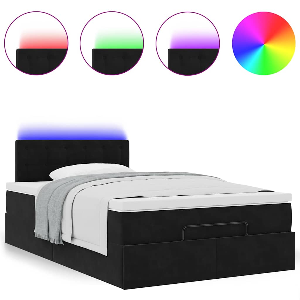 vidaXL Οθωμανικό κρεβάτι με στρώμα & LEDs Μαύρο 120x200cm Velvet