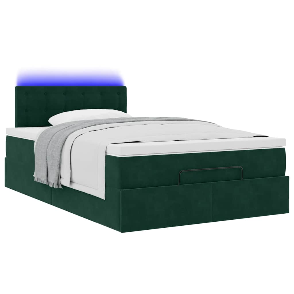 vidaXL Οθωμανικό κρεβάτι με στρώμα & LEDs Dark Green 120x200cm Velvet
