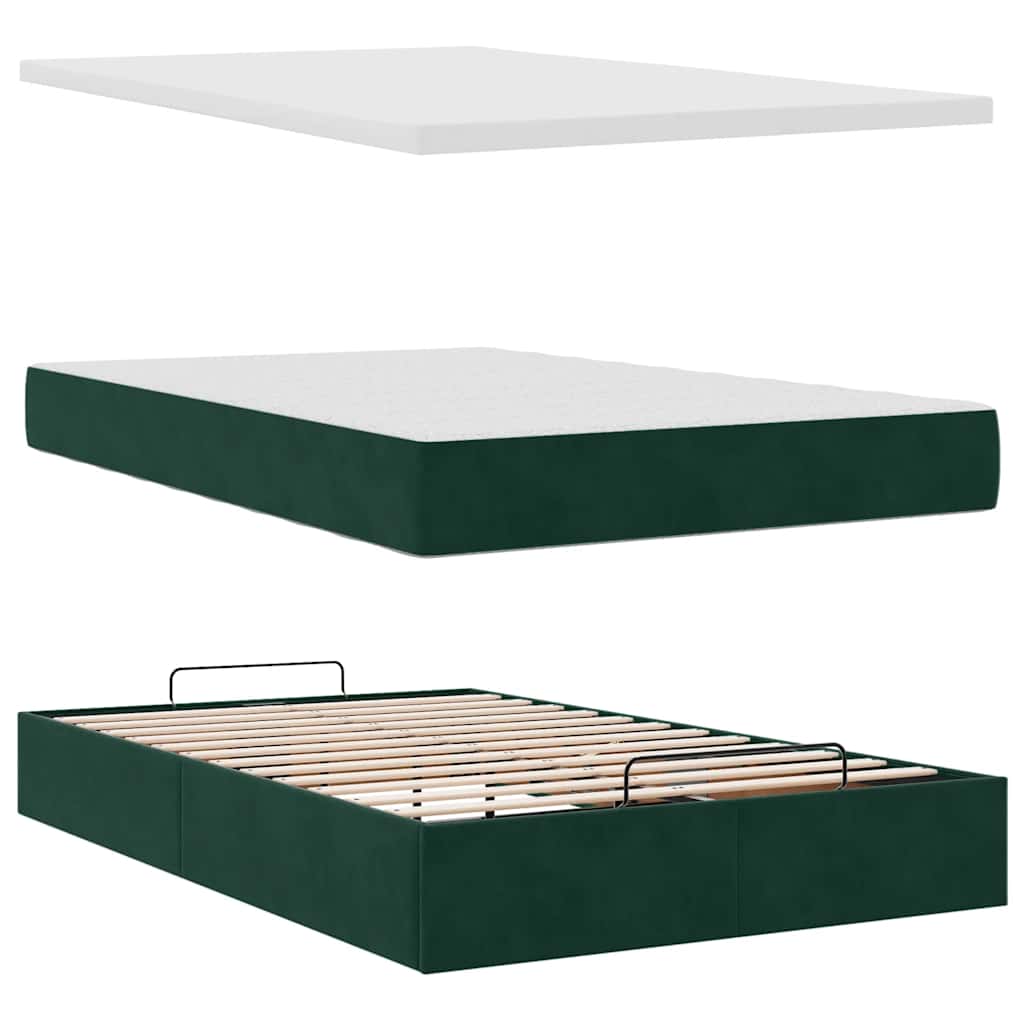 vidaXL Οθωμανικό κρεβάτι με στρώμα & LEDs Dark Green 120x200cm Velvet