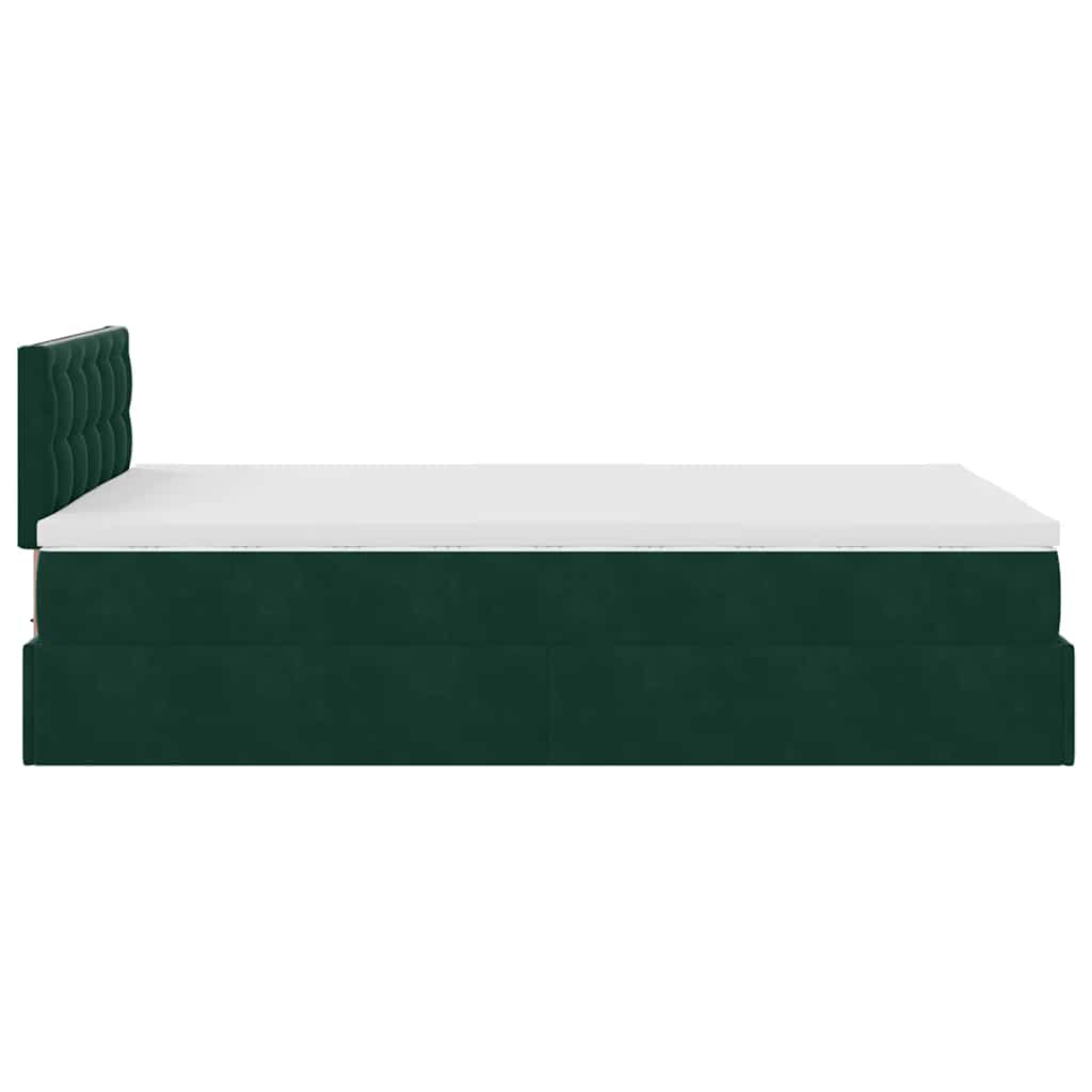 vidaXL Οθωμανικό κρεβάτι με στρώμα & LEDs Dark Green 120x200cm Velvet