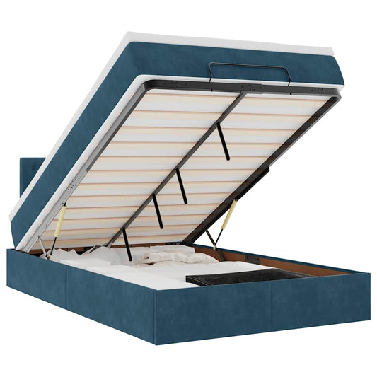 vidaXL Οθωμανικό κρεβάτι με στρώμα&LEDs Σκούρο μπλε 120x200cm Βελούδο
