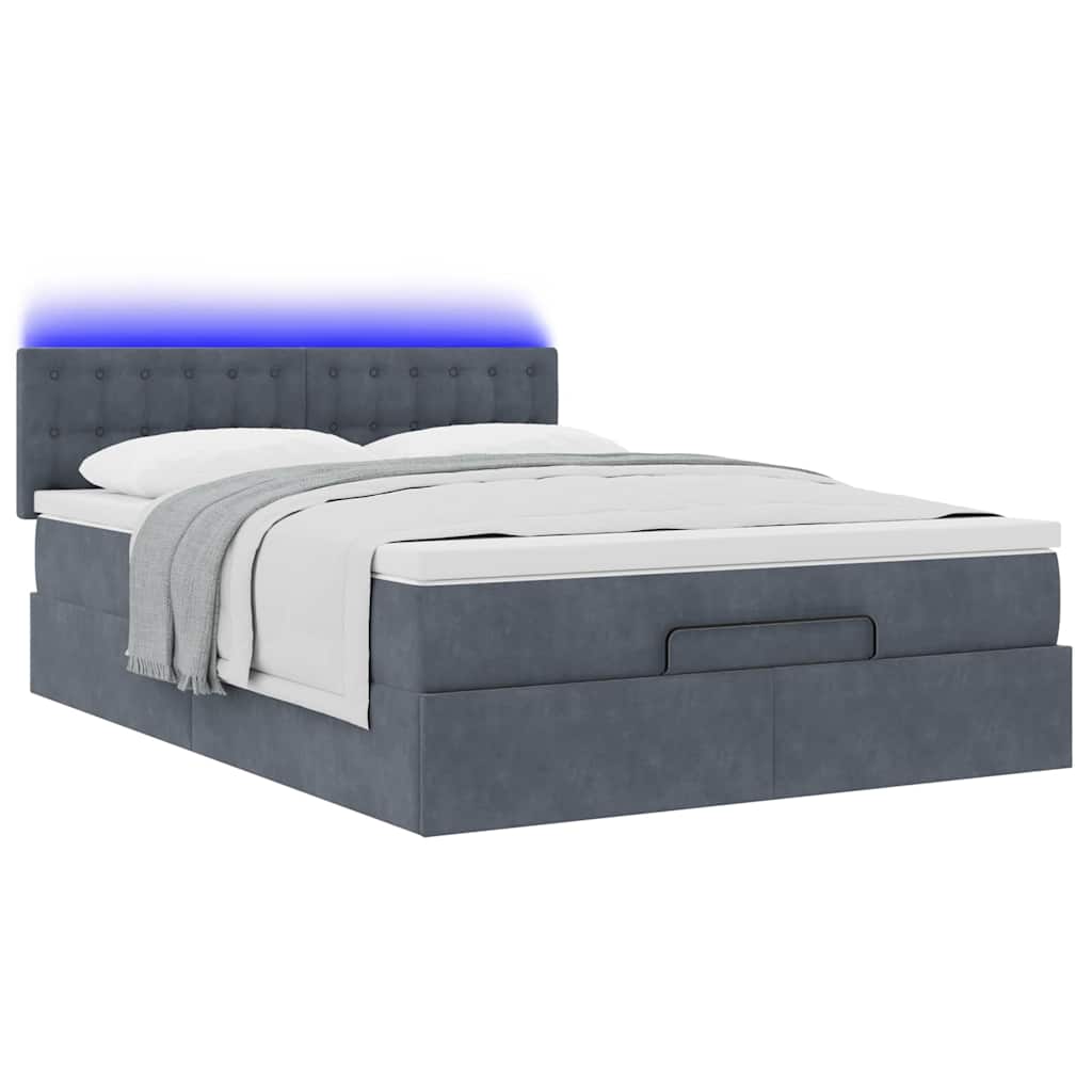 vidaXL Οθωμανικό κρεβάτι με στρώμα & LEDs Σκούρο γκρι 140x190cm Velvet