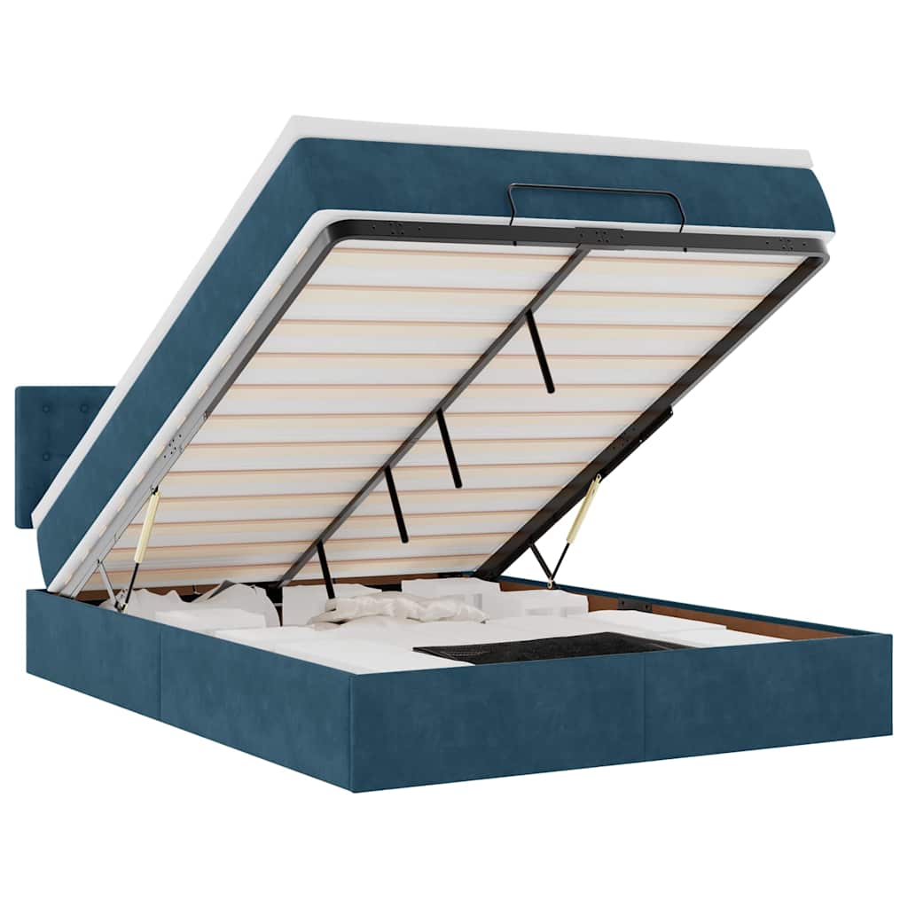 vidaXL Οθωμανικό κρεβάτι με στρώμα & LEDs Σκούρο μπλε 140x190cm Velvet