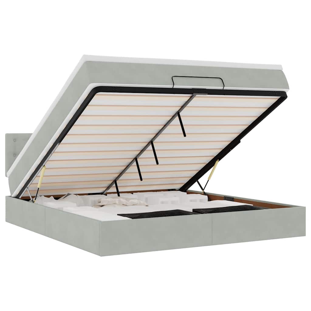 vidaXL Οθωμανικό κρεβάτι με στρώμα&LEDs Ανοιχτό γκρι 160x200cm Βελούδο