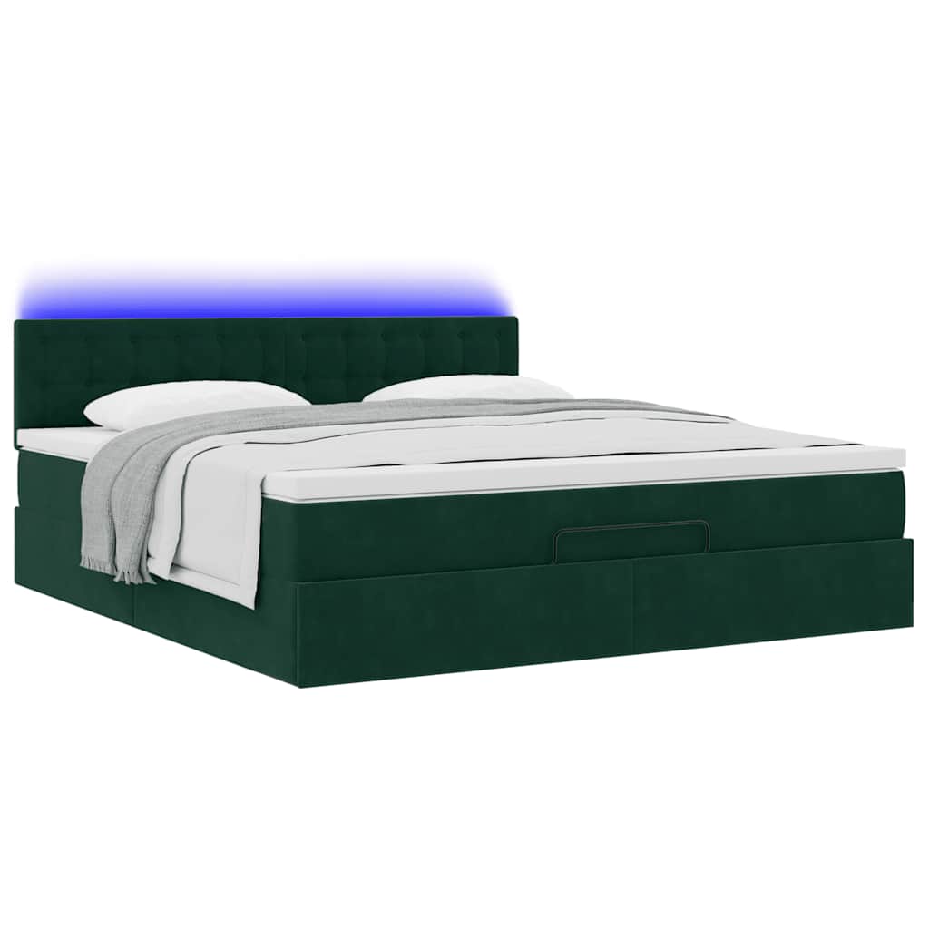 vidaXL Οθωμανικό κρεβάτι με στρώμα & LEDs Dark Green 180x200cm Velvet