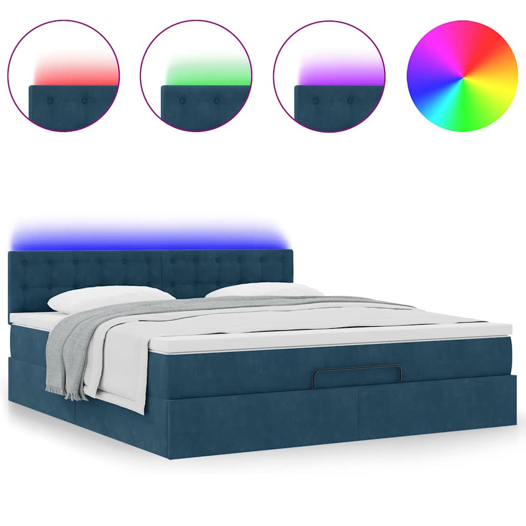 vidaXL Οθωμανικό κρεβάτι με στρώμα & LEDs Σκούρο μπλε 180x200cm Velvet