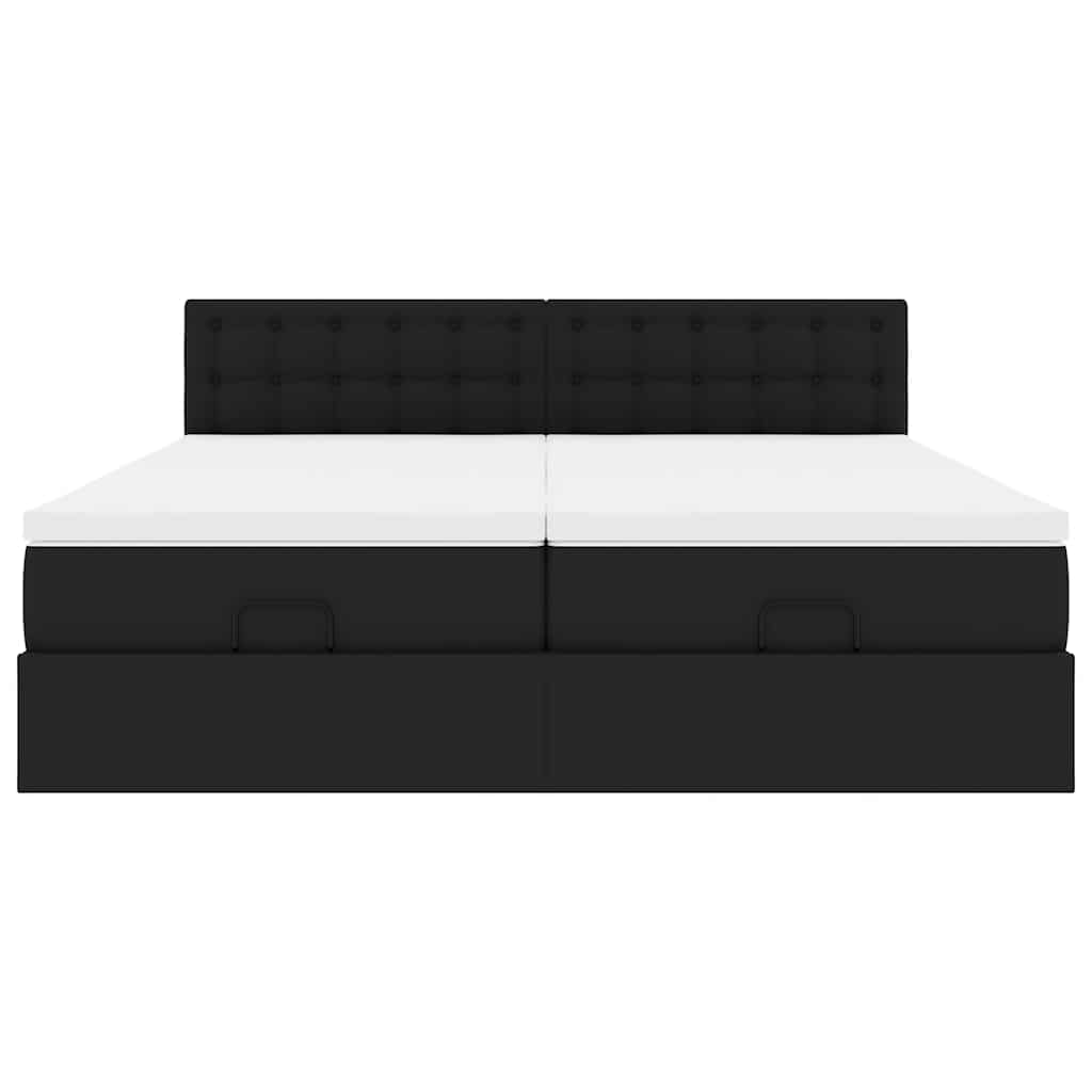 vidaXL Οθωμανικό κρεβάτι με στρώματα & LEDs Μαύρο Faux Leather