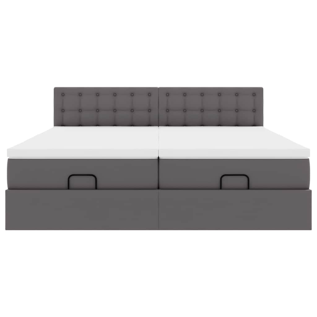 vidaXL Οθωμανικό κρεβάτι με στρώματα & LEDs Γκρι Faux Leather