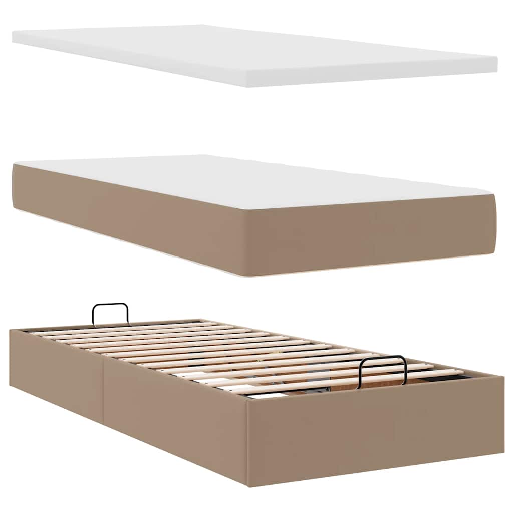 vidaXL Οθωμανικό κρεβάτι με στρώματα & LEDs Cappucino Faux Leather