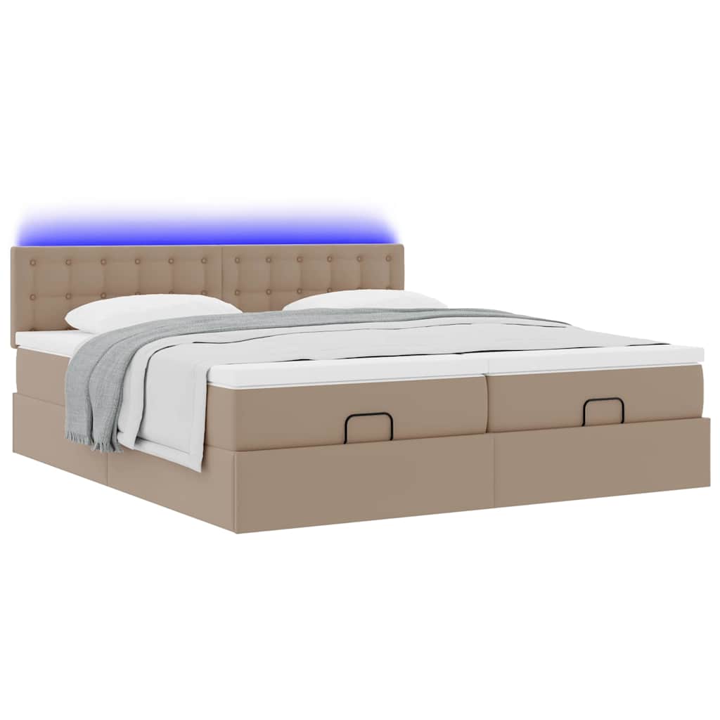 vidaXL Οθωμανικό κρεβάτι με στρώματα & LEDs Cappucino Faux Leather