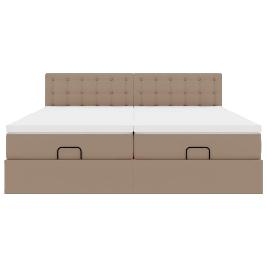 vidaXL Οθωμανικό κρεβάτι με στρώματα & LEDs Cappucino Faux Leather