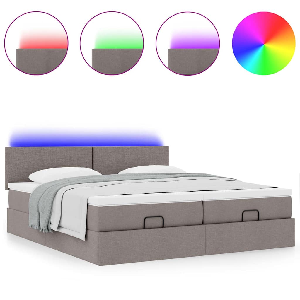vidaXL Οθωμανικό κρεβάτι με στρώματα & LEDs Taupe 180x200cm ύφασμα