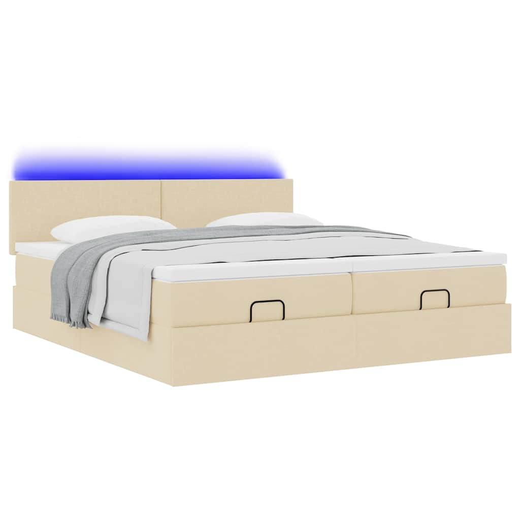 vidaXL Οθωμανικό κρεβάτι με στρώματα & LEDs Κρέμα 180x200cm ύφασμα