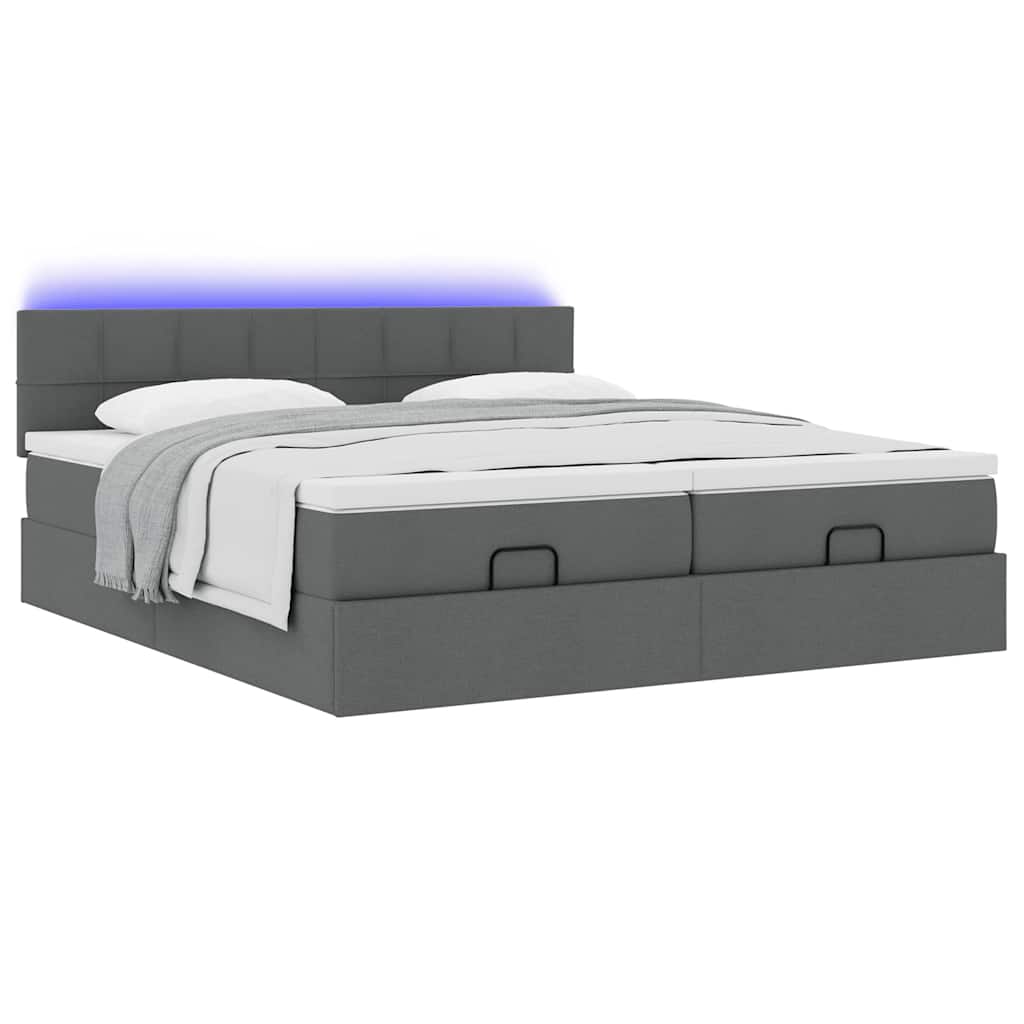 vidaXL Οθωμανικό κρεβάτι με στρώματα&LEDs Σκούρο γκρι 160x200cm ύφασμα
