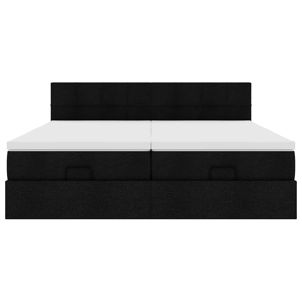 vidaXL Οθωμανικό κρεβάτι με στρώματα & LEDs Μαύρο ύφασμα 160x200cm