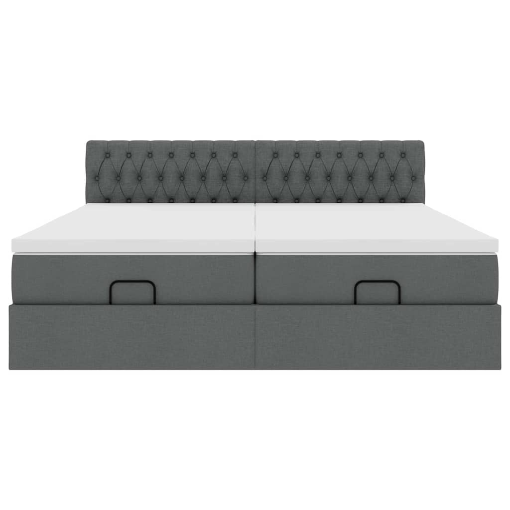 vidaXL Οθωμανικό κρεβάτι με στρώματα&LEDs Σκούρο γκρι 160x200cm ύφασμα