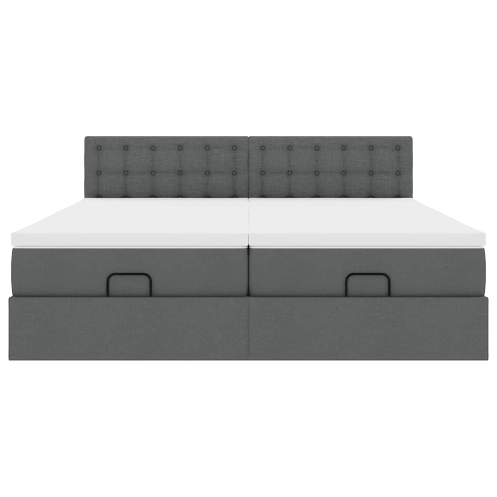 vidaXL Οθωμανικό κρεβάτι με στρώματα&LEDs Σκούρο γκρι 180x200cm ύφασμα