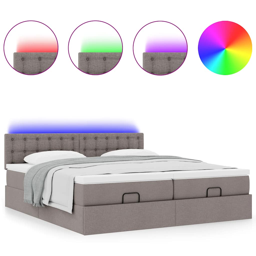 vidaXL Οθωμανικό κρεβάτι με στρώματα & LEDs Taupe 180x200cm ύφασμα