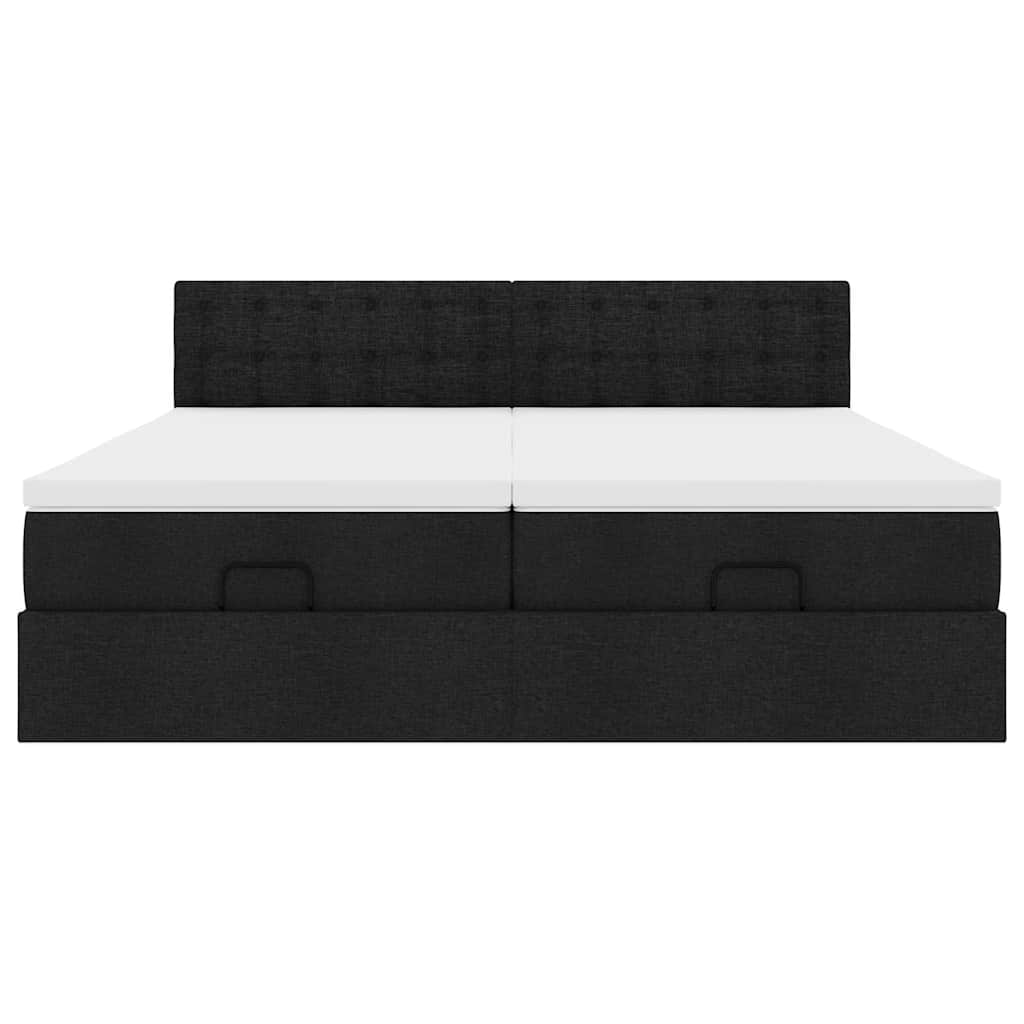 vidaXL Οθωμανικό κρεβάτι με στρώματα & LEDs Μαύρο 200x200cm ύφασμα