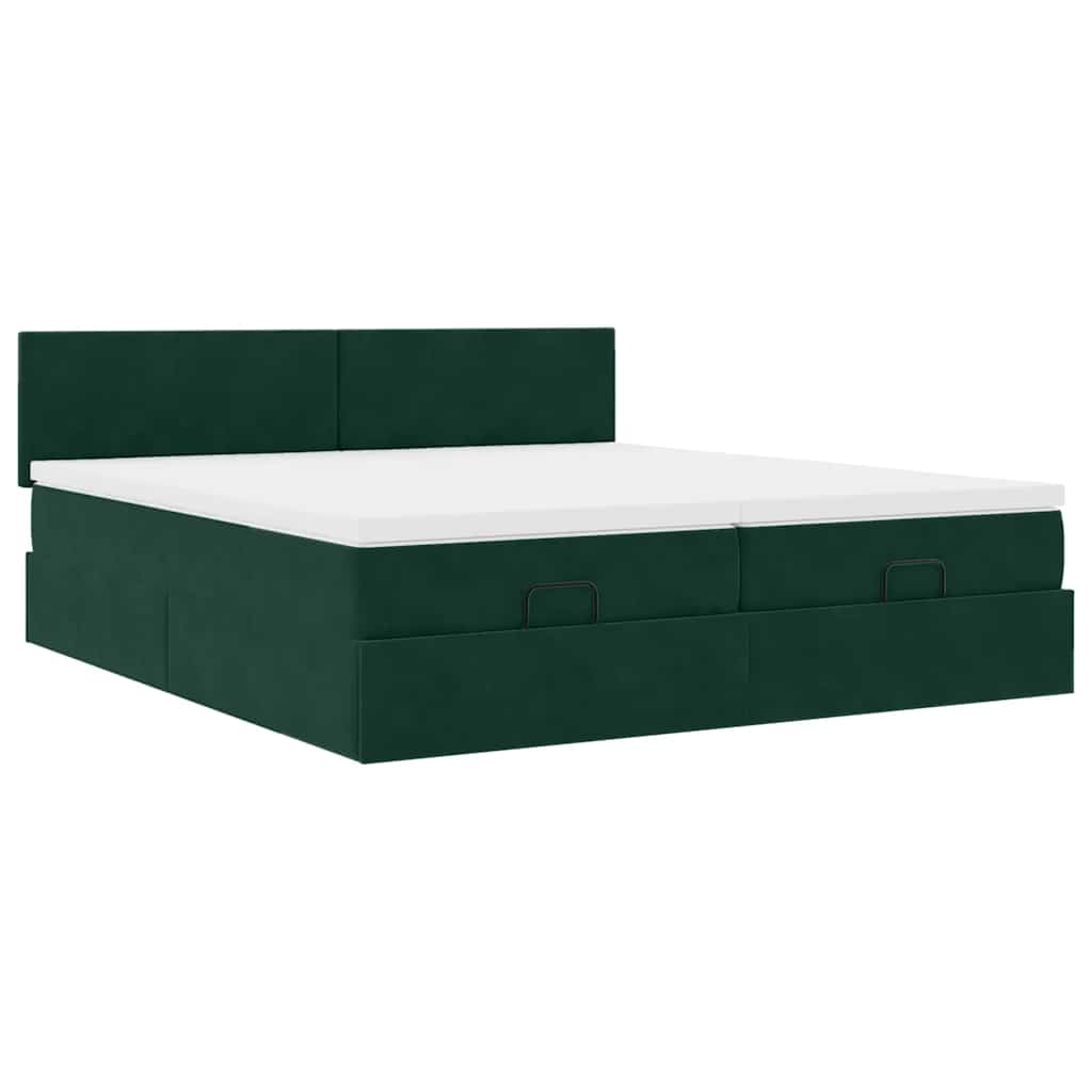 vidaXL Οθωμανικό κρεβάτι με στρώματα&LEDs Dark Green 180x200cm Velvet