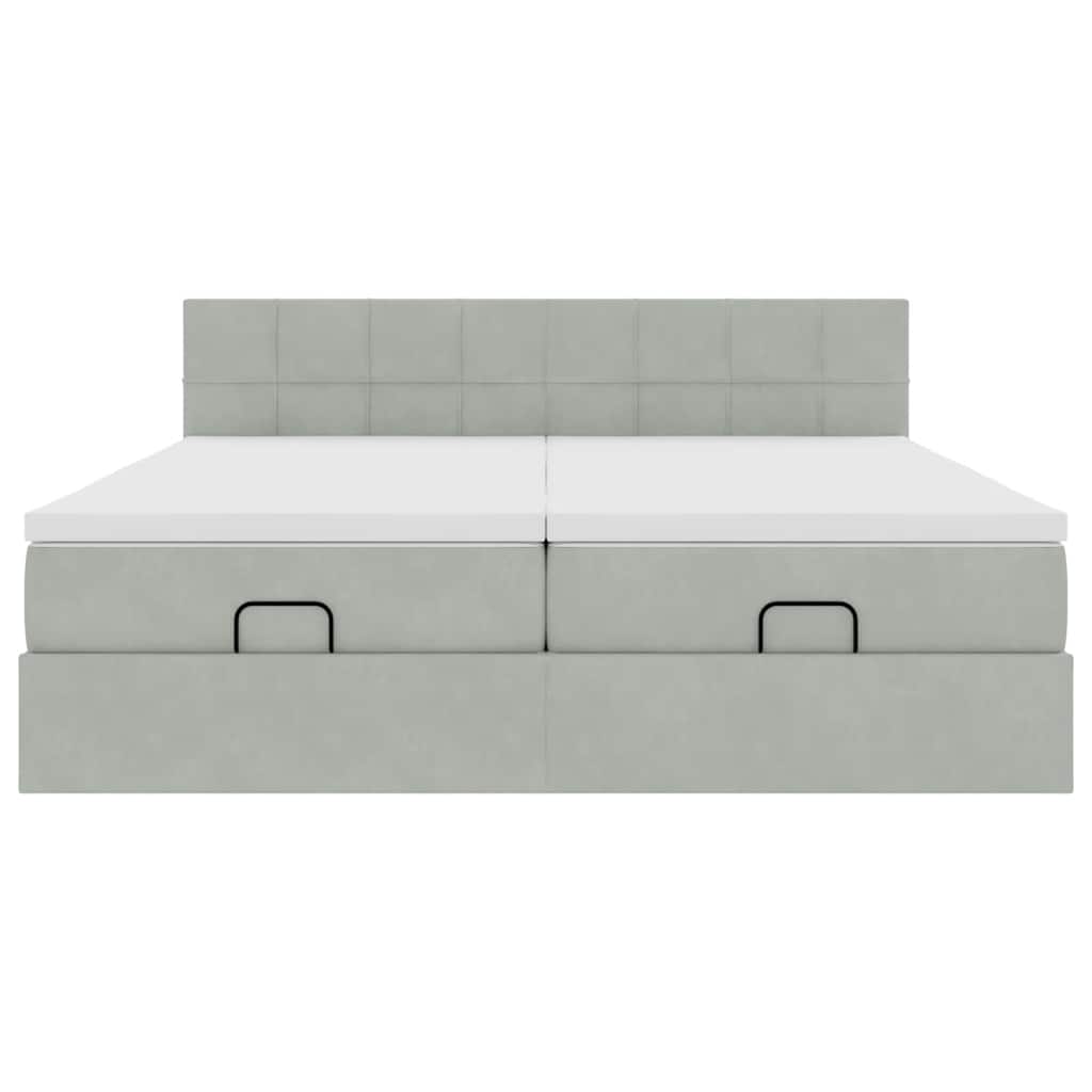vidaXL Οθωμανικό κρεβάτι με στρώματα & LEDs Ανοιχτό γκρι Βελούδο