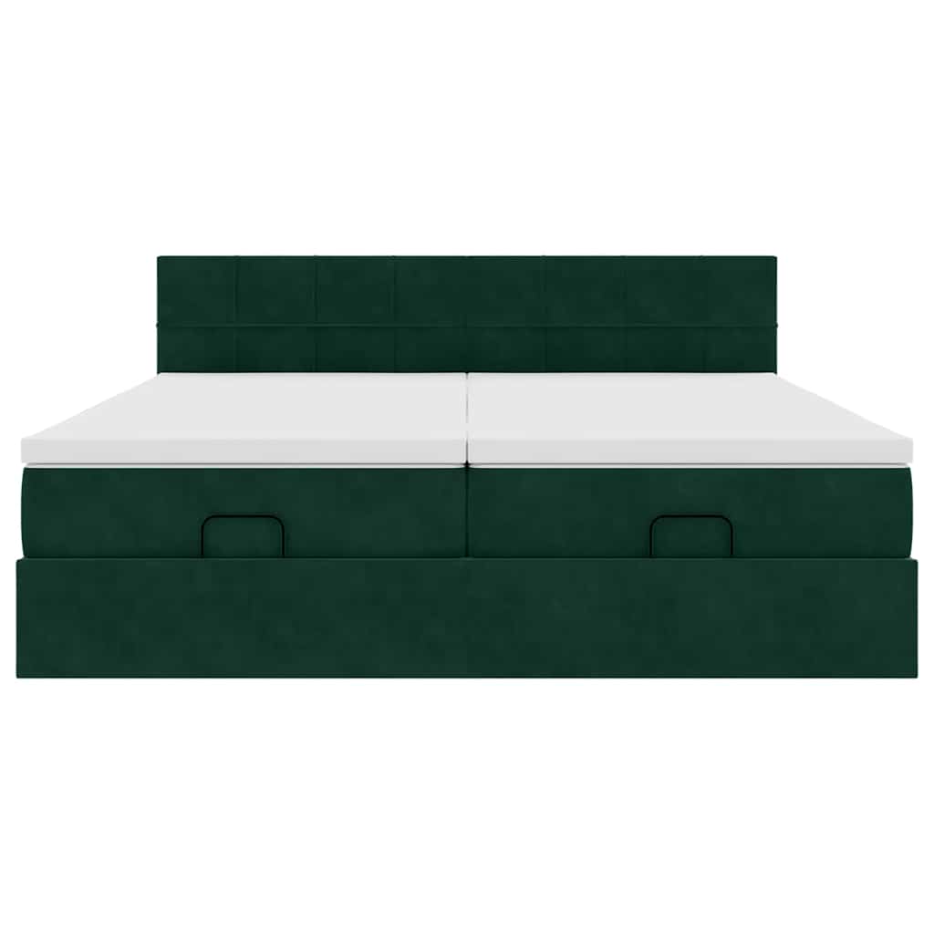 vidaXL Οθωμανικό κρεβάτι με στρώματα&LEDs Dark Green 180x200cm Velvet