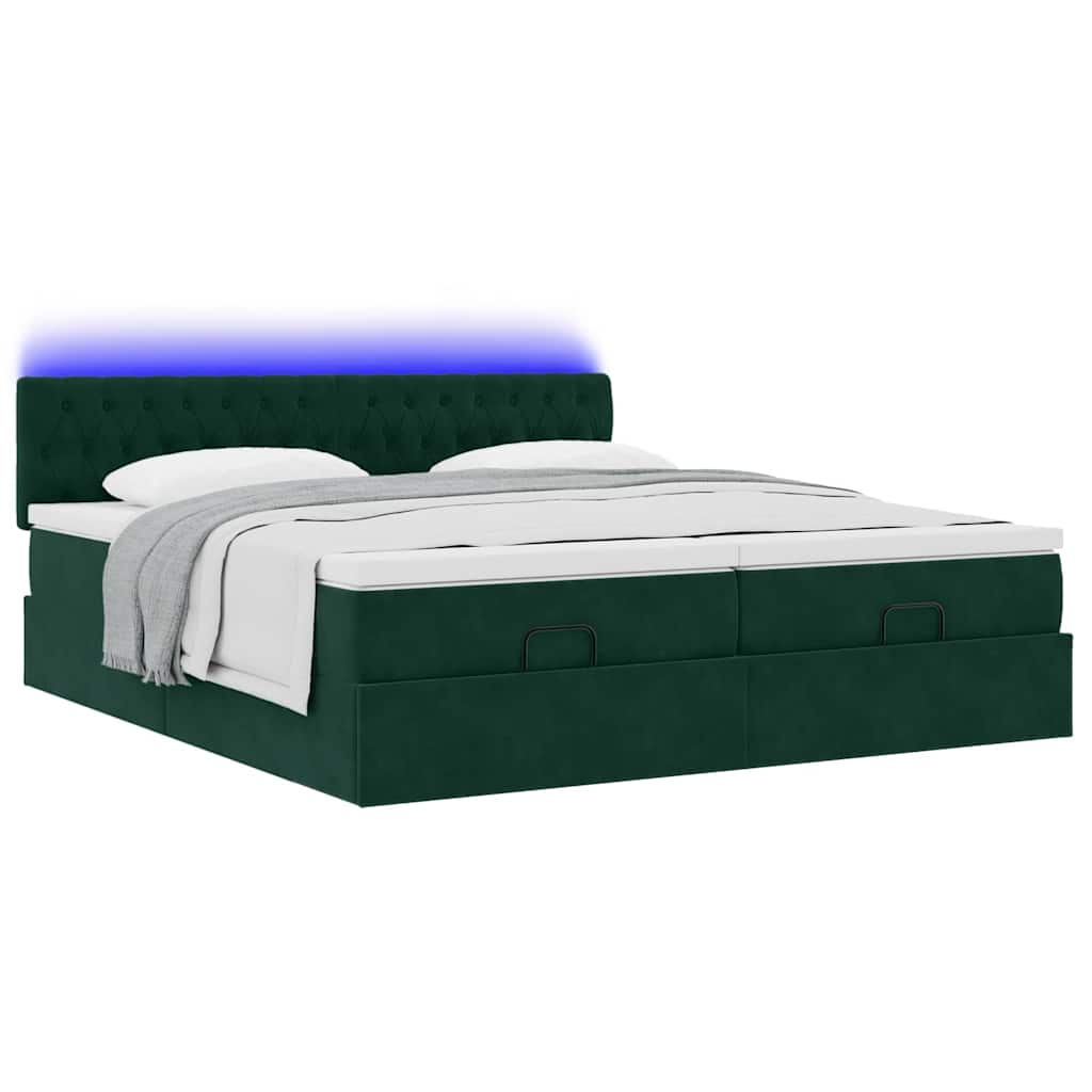 vidaXL Οθωμανικό κρεβάτι με στρώματα&LEDs Dark Green 180x200cm Velvet