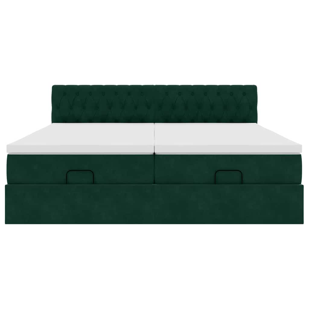 vidaXL Οθωμανικό κρεβάτι με στρώματα&LEDs Dark Green 180x200cm Velvet