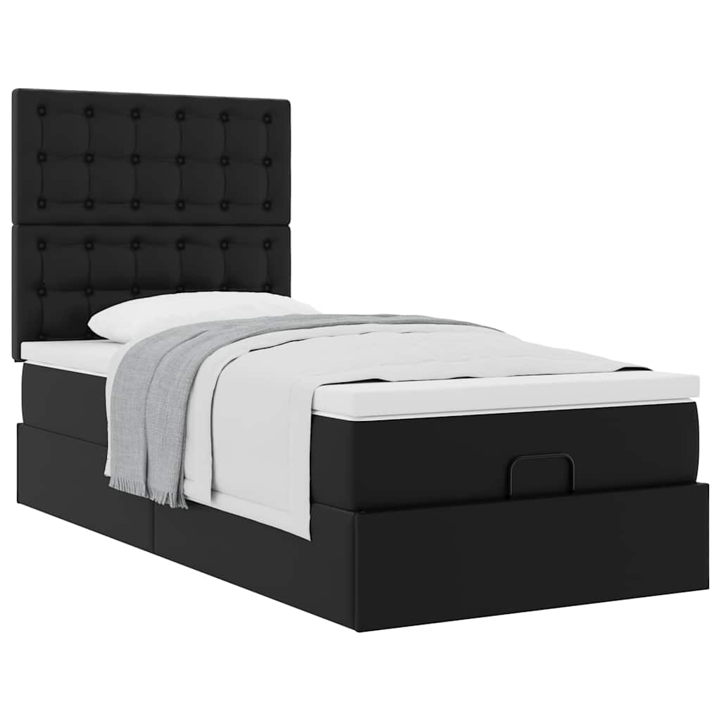 vidaXL Οθωμανικό κρεβάτι με στρώμα Μαύρο 80x200cm Faux Leather
