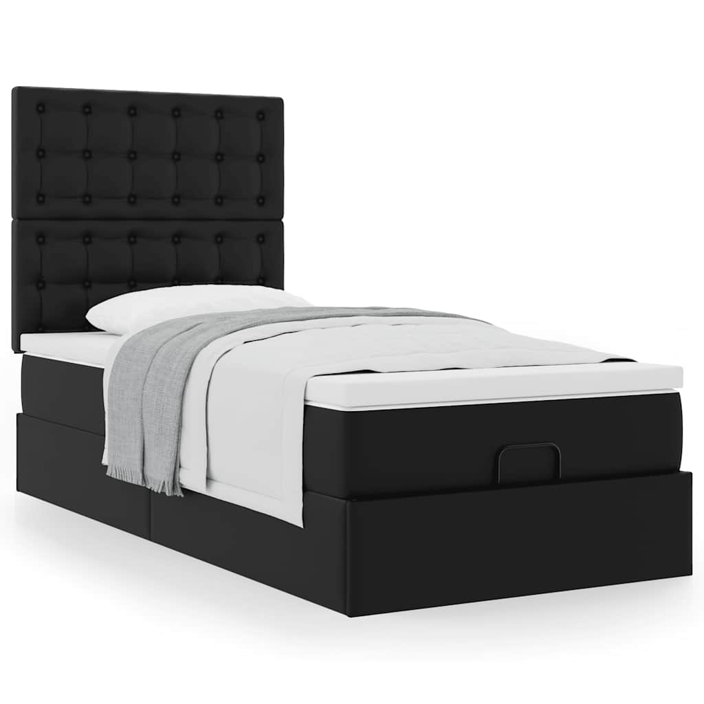 vidaXL Οθωμανικό κρεβάτι με στρώμα Μαύρο 80x200cm Faux Leather