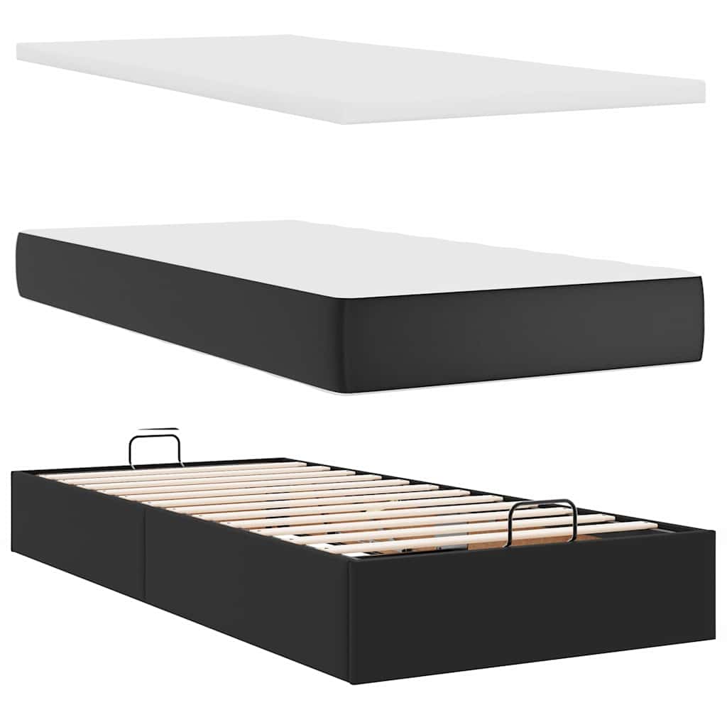vidaXL Οθωμανικό κρεβάτι με στρώμα Μαύρο 80x200cm Faux Leather
